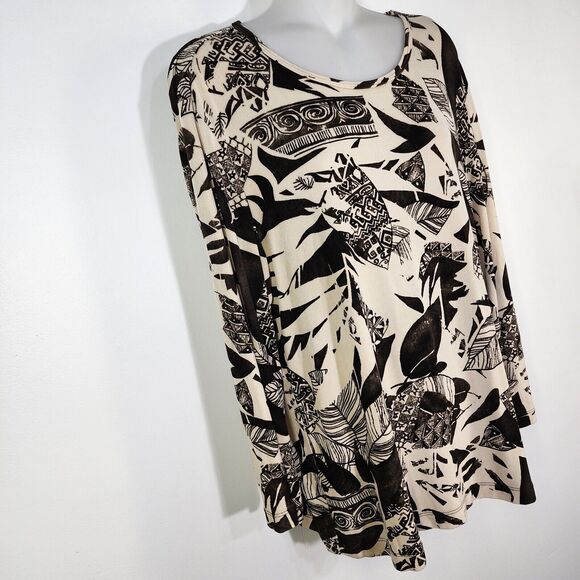 Chico's Travelers Top Size 2 Large Brown Tan 3/4 Sleeve Slinky Knit Pullover - Picture 5 of 7